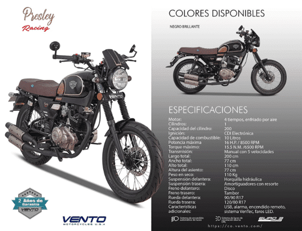 Vento Presley Racing 200 Lo Ultimo en Moticicletas Cafe Racer 4 Vento Presley Racing 200
