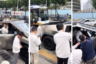 Tesla Cybertruck en Edificio de BYD en China